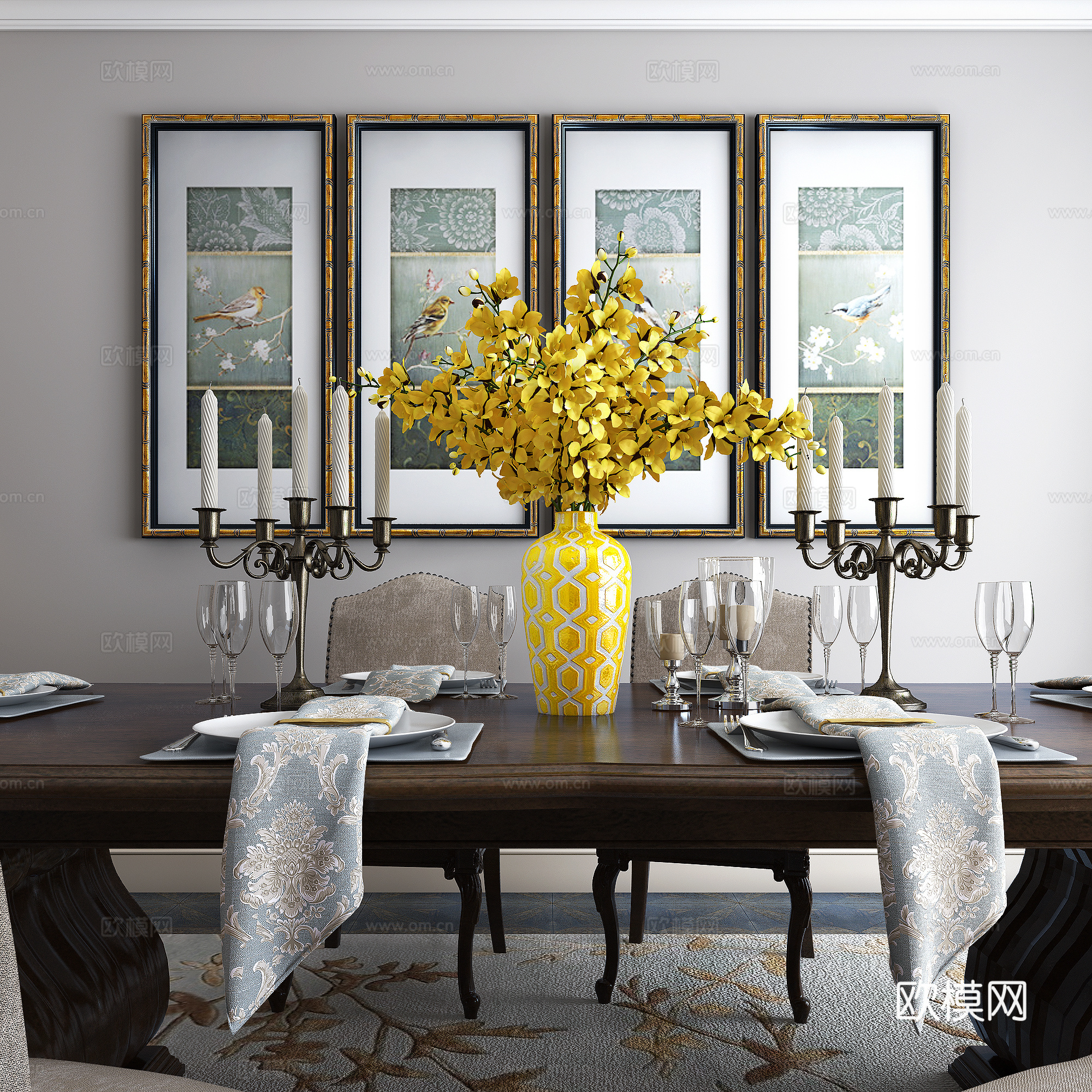 美式餐厅餐桌椅3d模型下载（渲染图3）