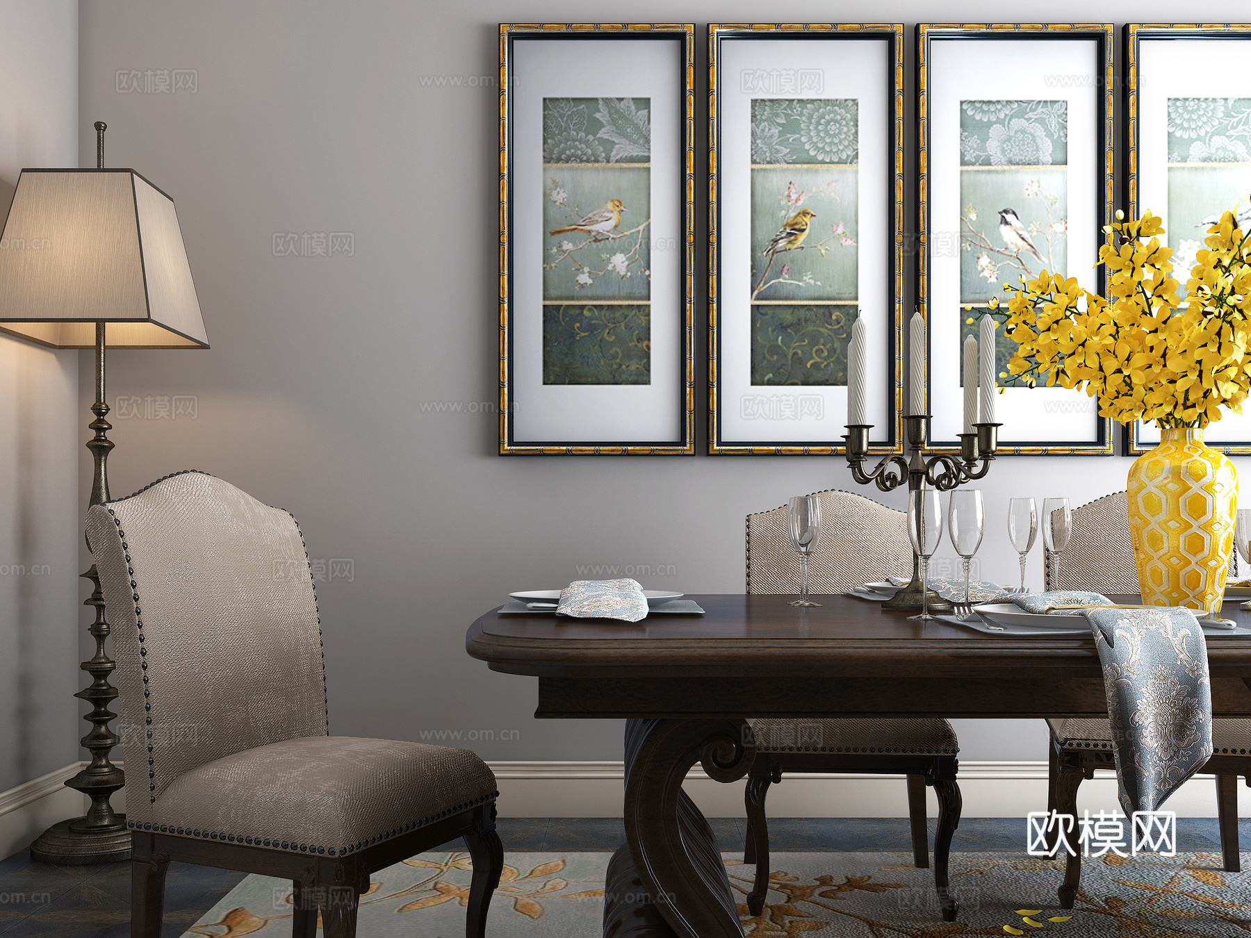 美式餐厅餐桌椅3d模型下载（渲染图4）