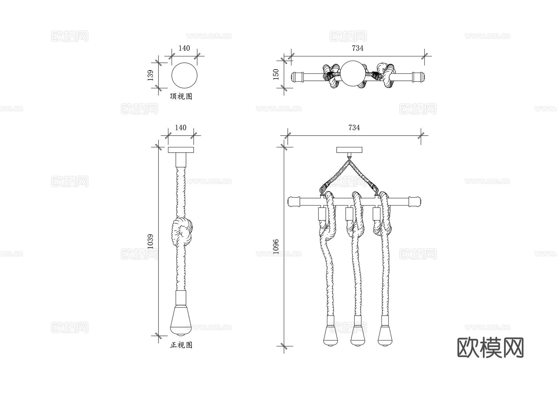 复古麻绳灯 麻绳复古吊灯 麻绳编织吊灯 怀旧麻绳吊灯cad施工图