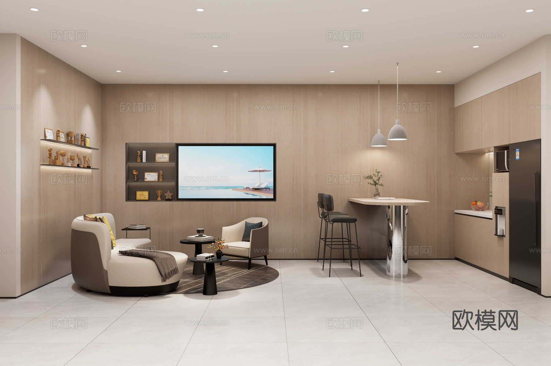 现代办公室茶水区su模型