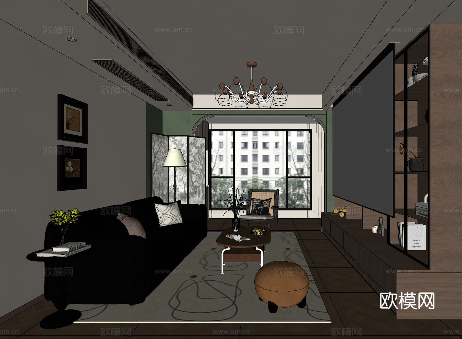 中古风客厅su模型