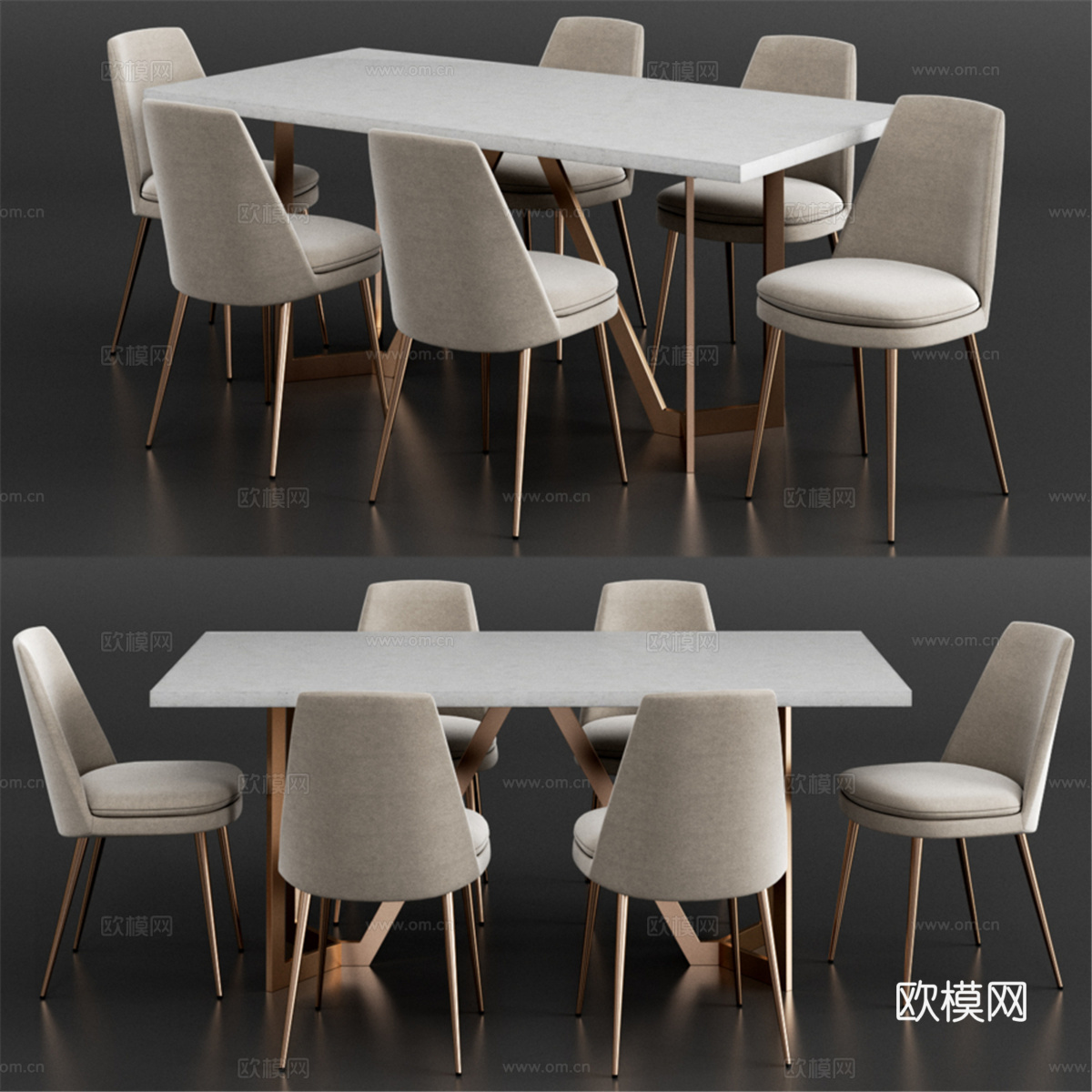 West Elm 餐桌套装 133d模型下载