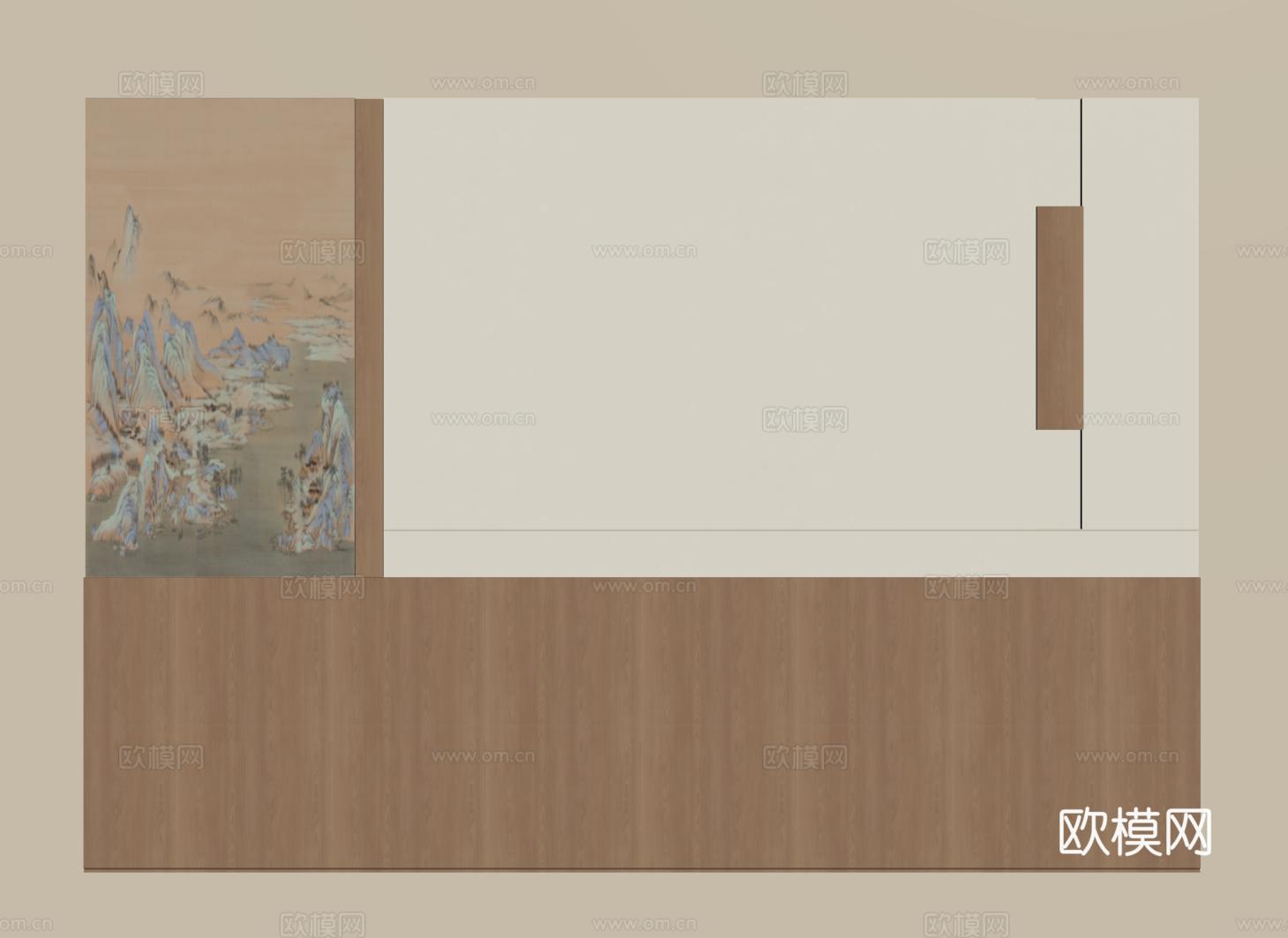 宋氏床头背景墙 新中式卧室背景墙su模型