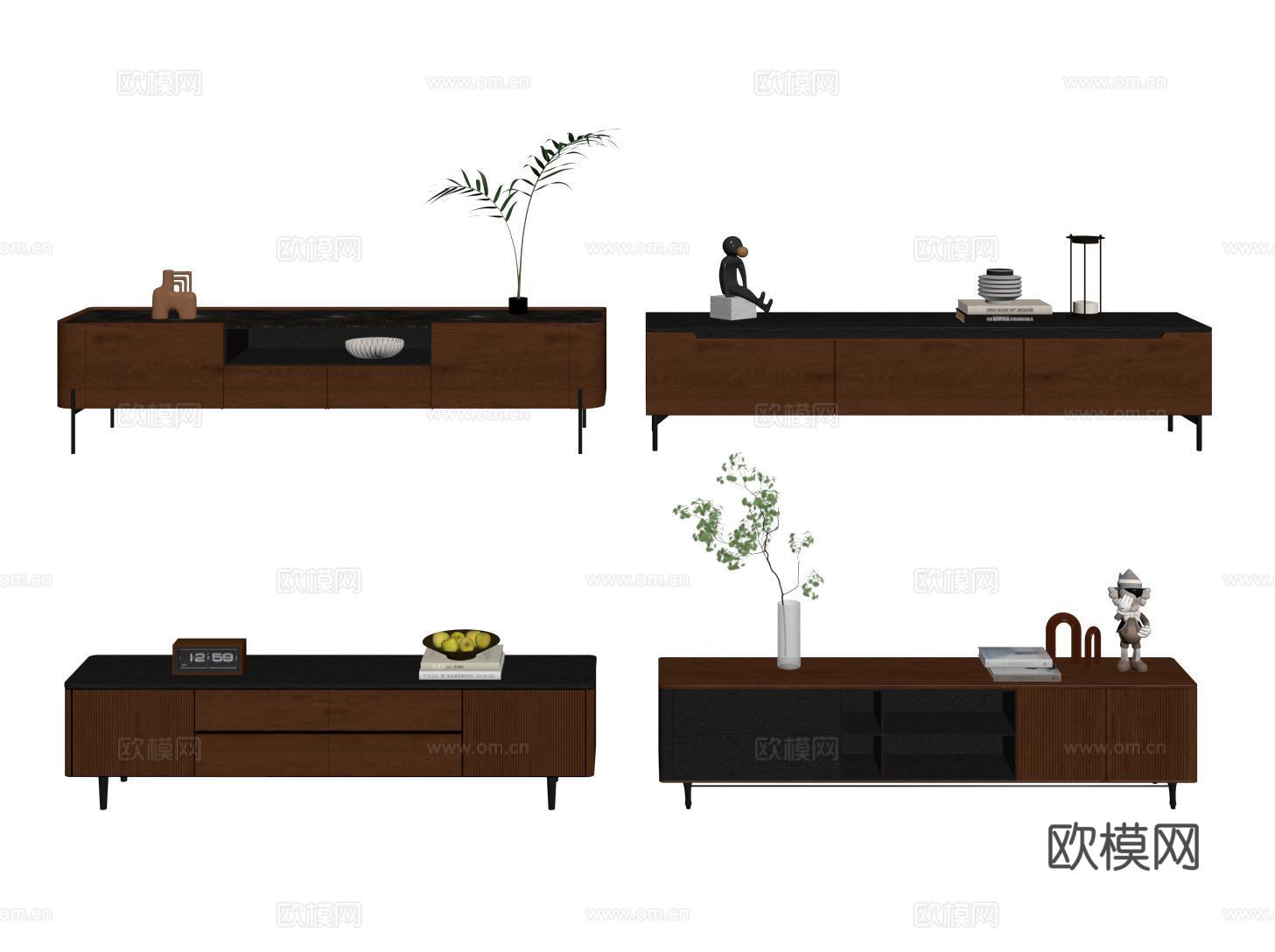 现代中古电视柜su模型
