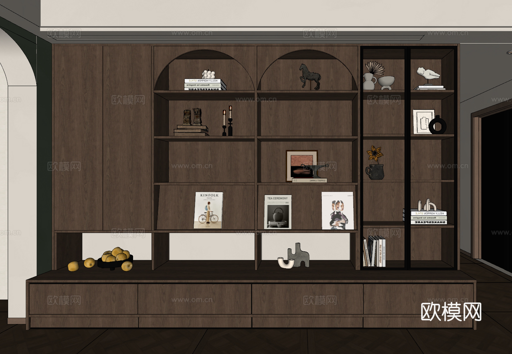 中古风展示柜书柜su模型su模型