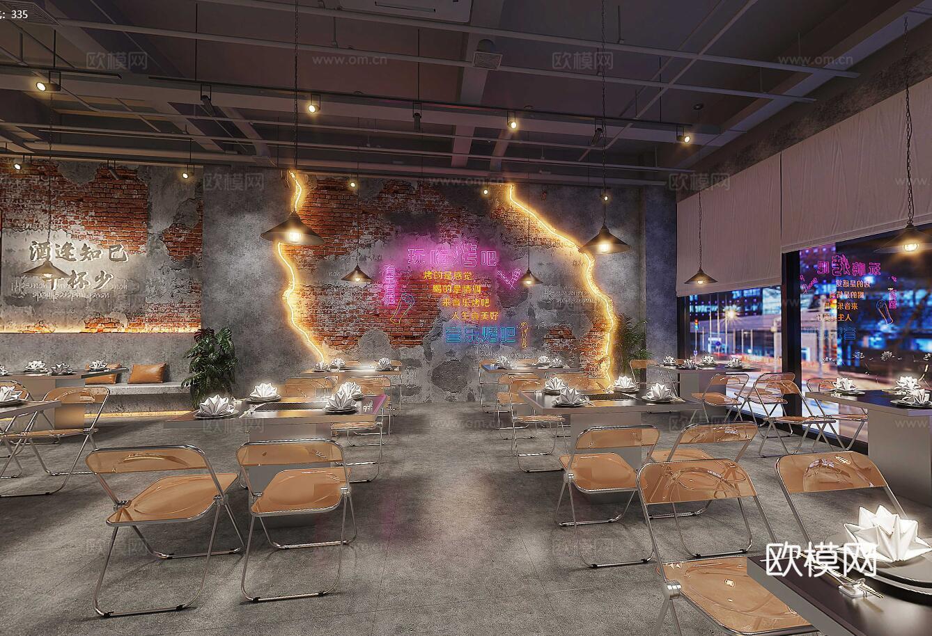 网红风烧烤店 最新全套 效果图 施工图设计cad施工图