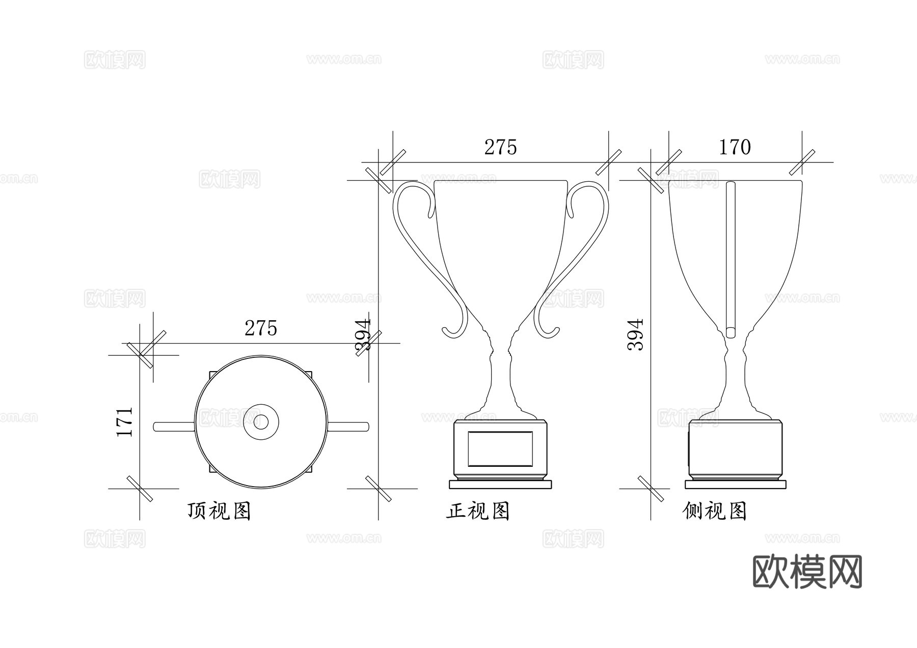 奖牌 金杯 银杯 奖品 荣誉杯cad施工图