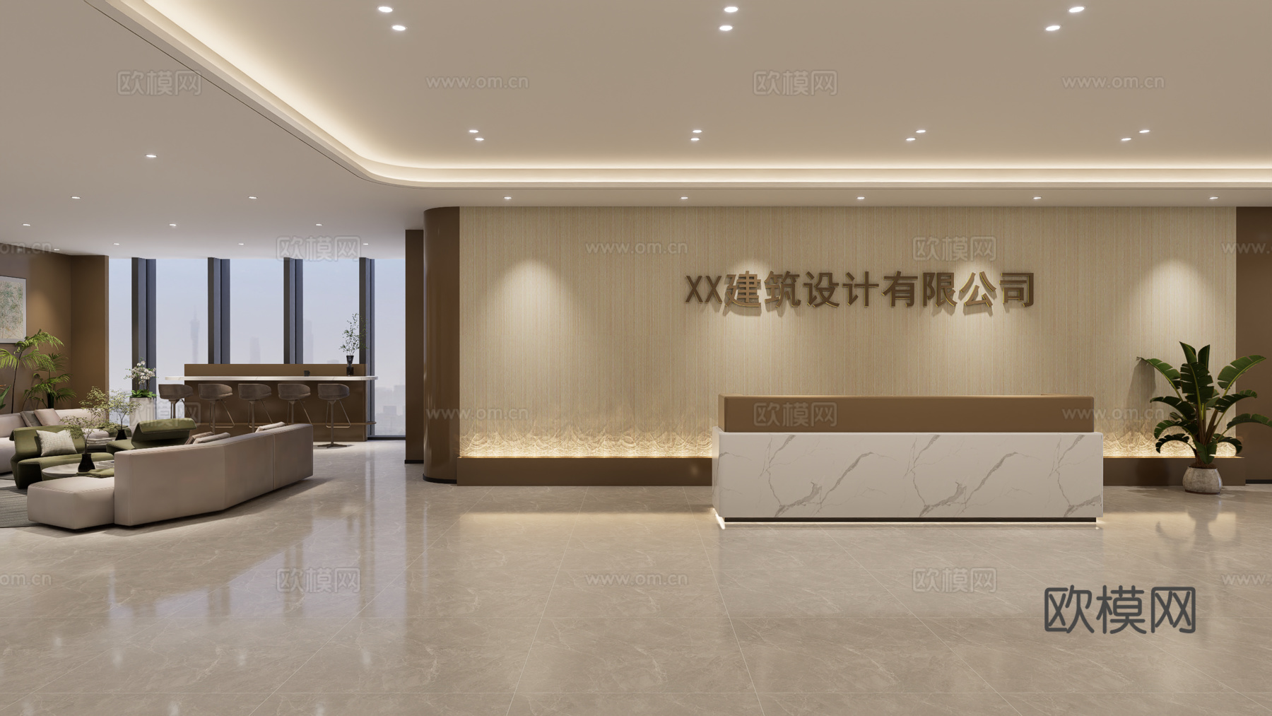 现代办公门厅 前台接待su模型