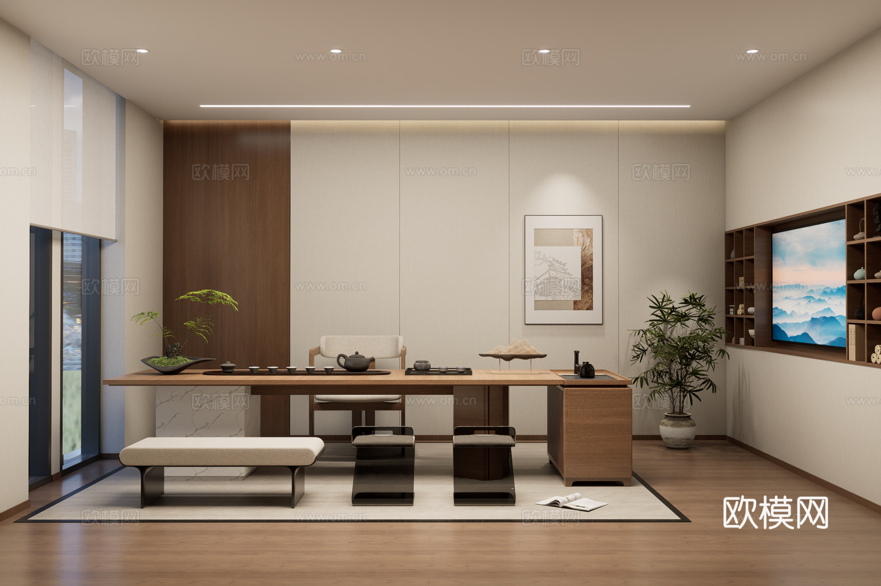 新中式茶室su模型