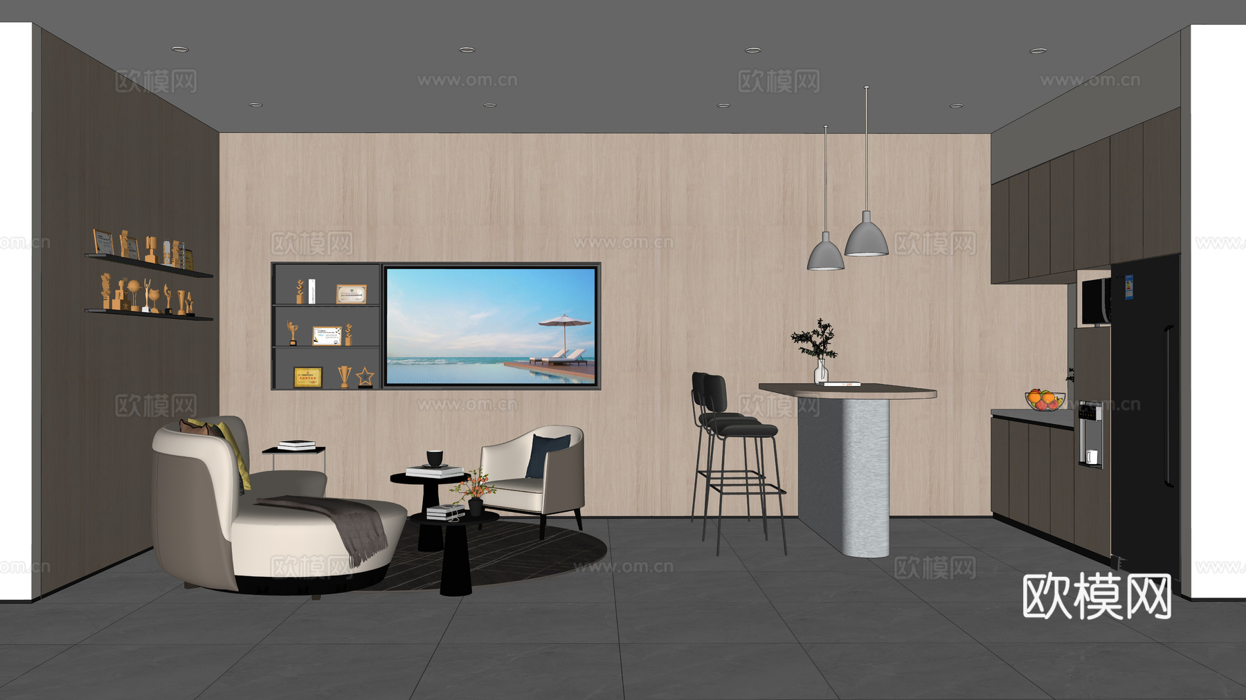 现代办公室茶水区su模型