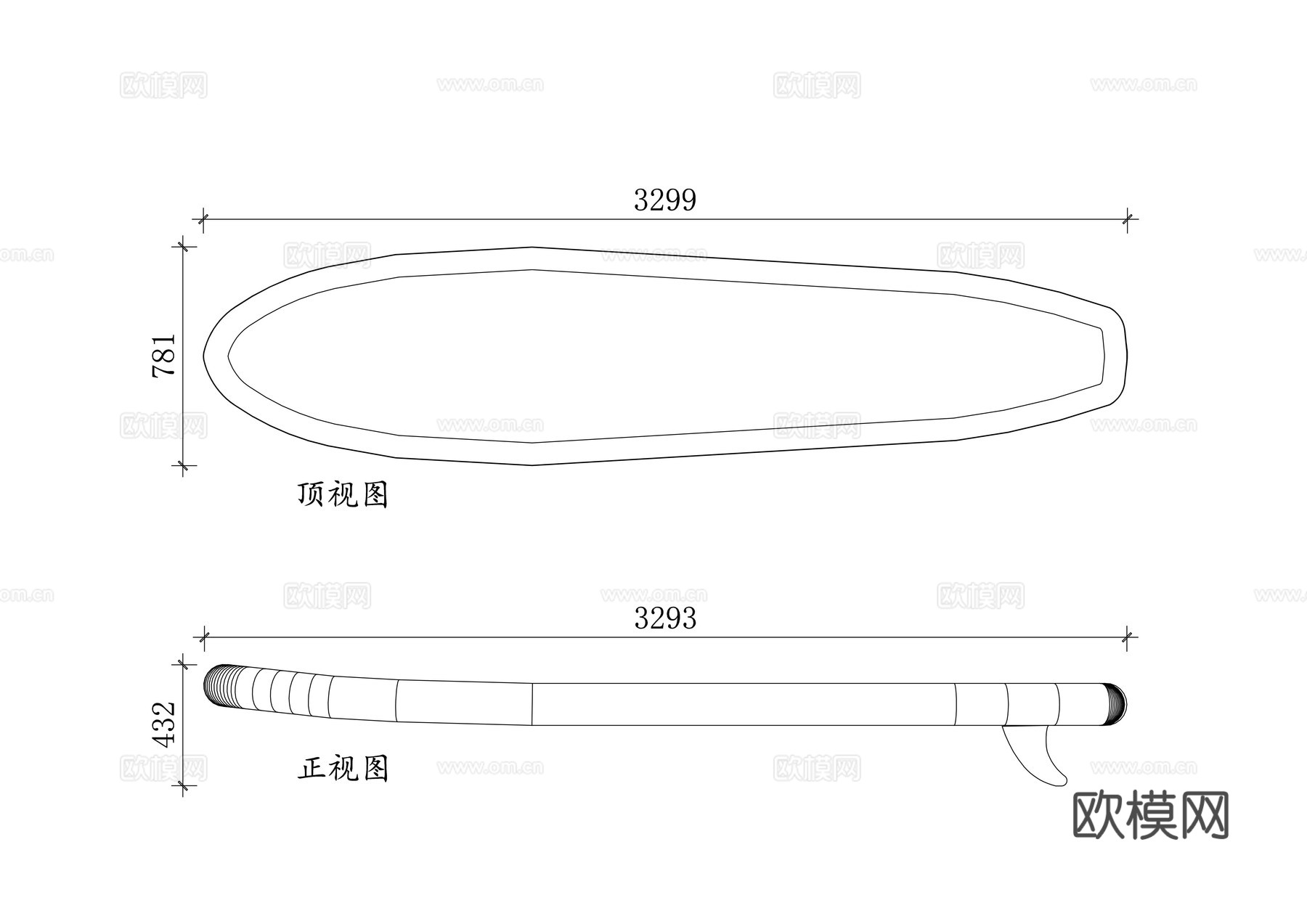 冲浪板 划水板 直立桨板 SUP 板 水上桨板cad施工图