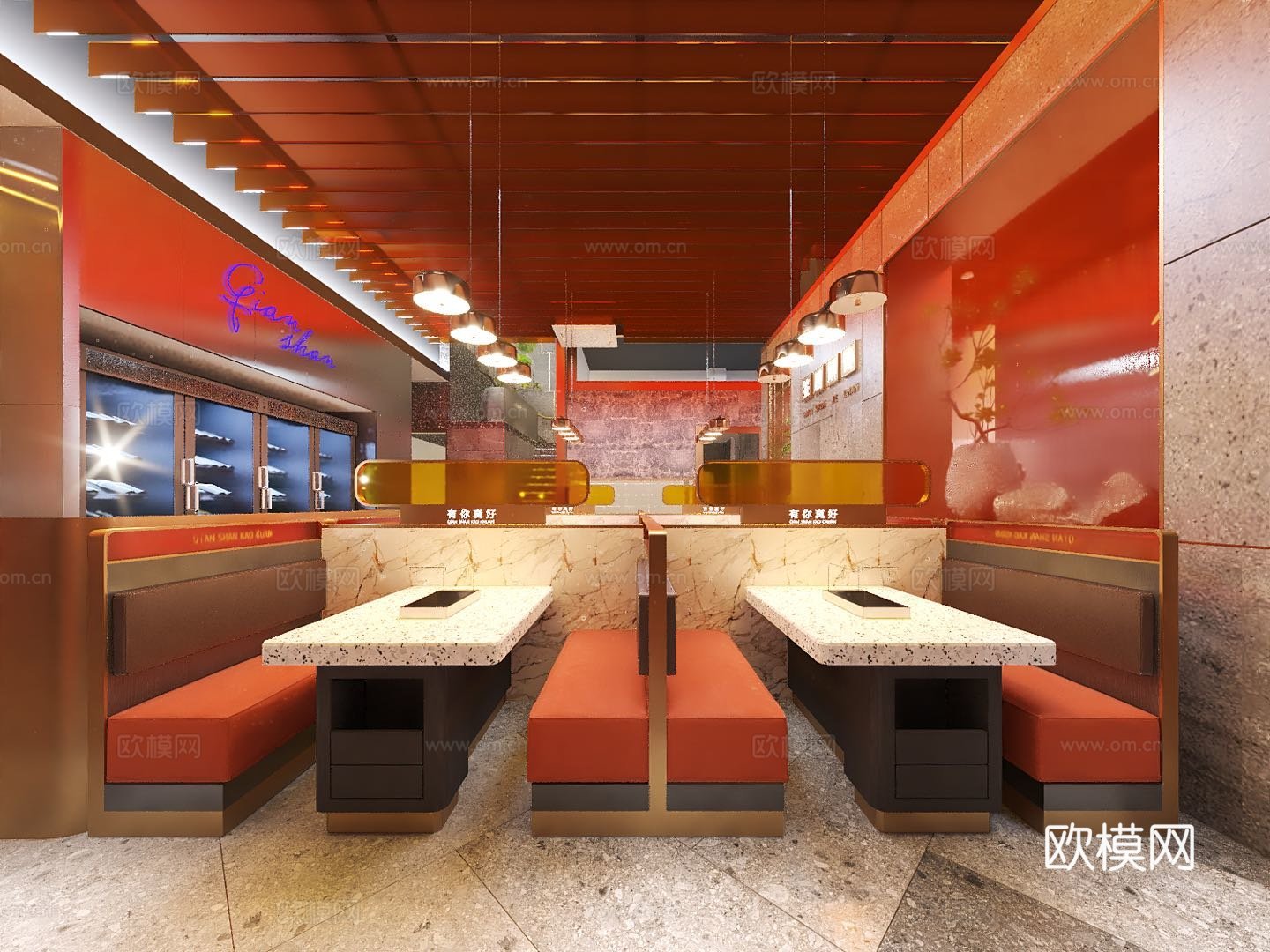 网红风烧烤店 最新全套 效果图 施工图设计cad施工图