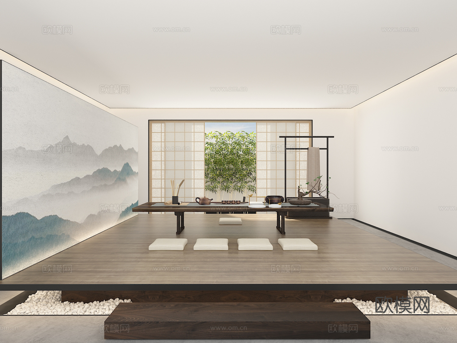 新中式茶室 茶席 茶几 茶桌 衣架3d模型