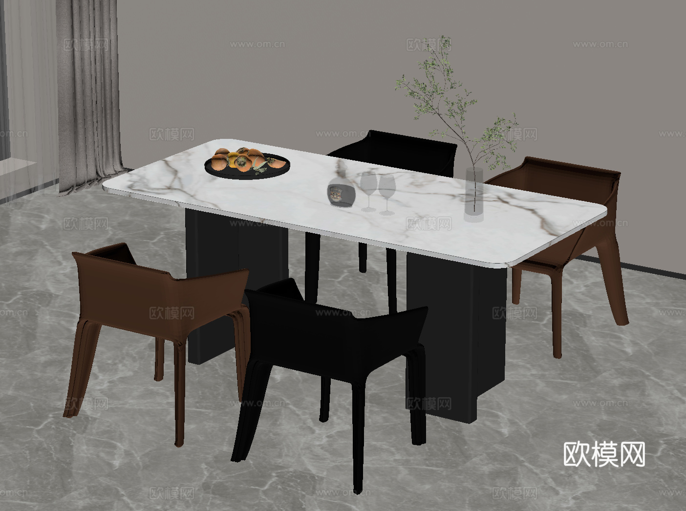 现代意式餐桌椅su模型