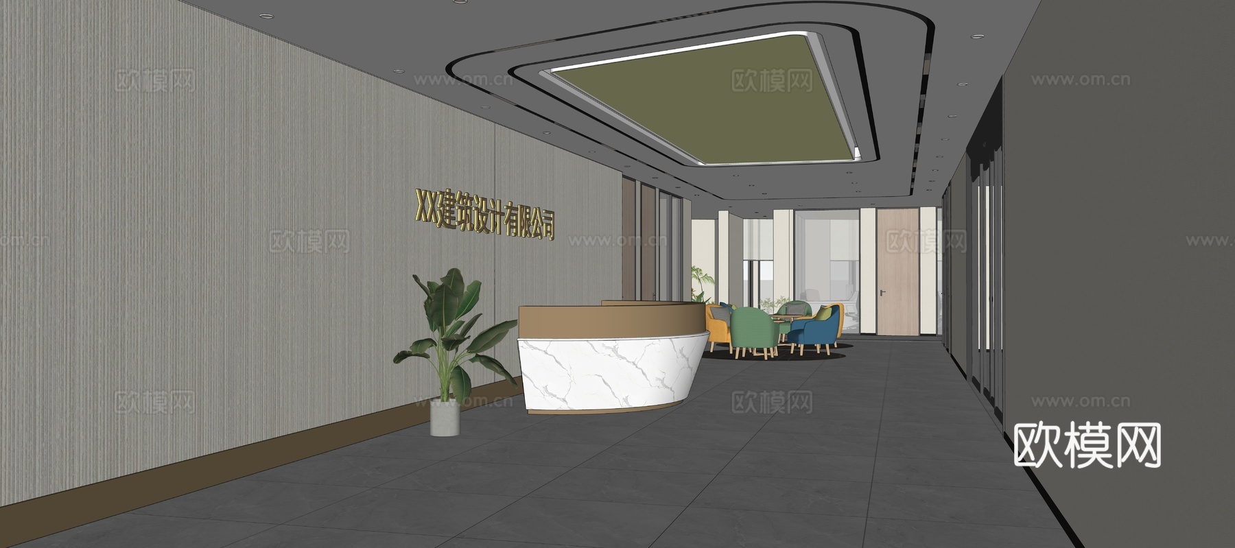 现代办公门厅 前台接待su模型
