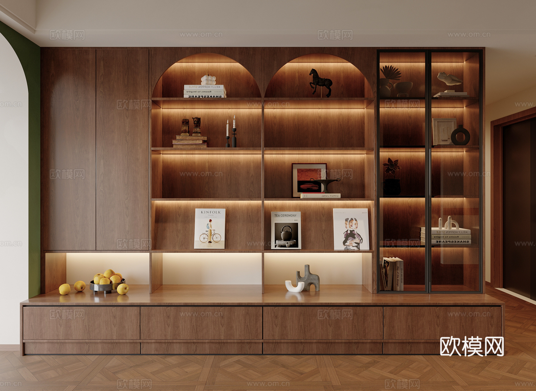 中古风展示柜书柜su模型su模型