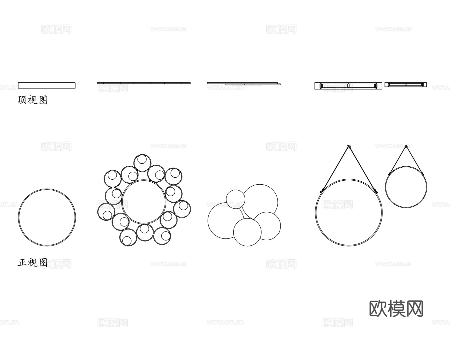 圆形化妆镜 圆形装饰镜 圆形壁挂镜 圆形浴室镜 圆形全身镜cad施工图