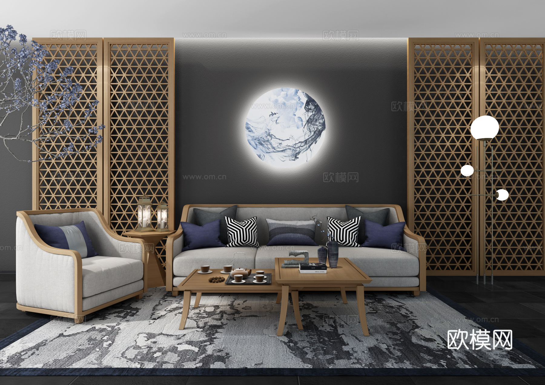 新中式沙发组合3d模型