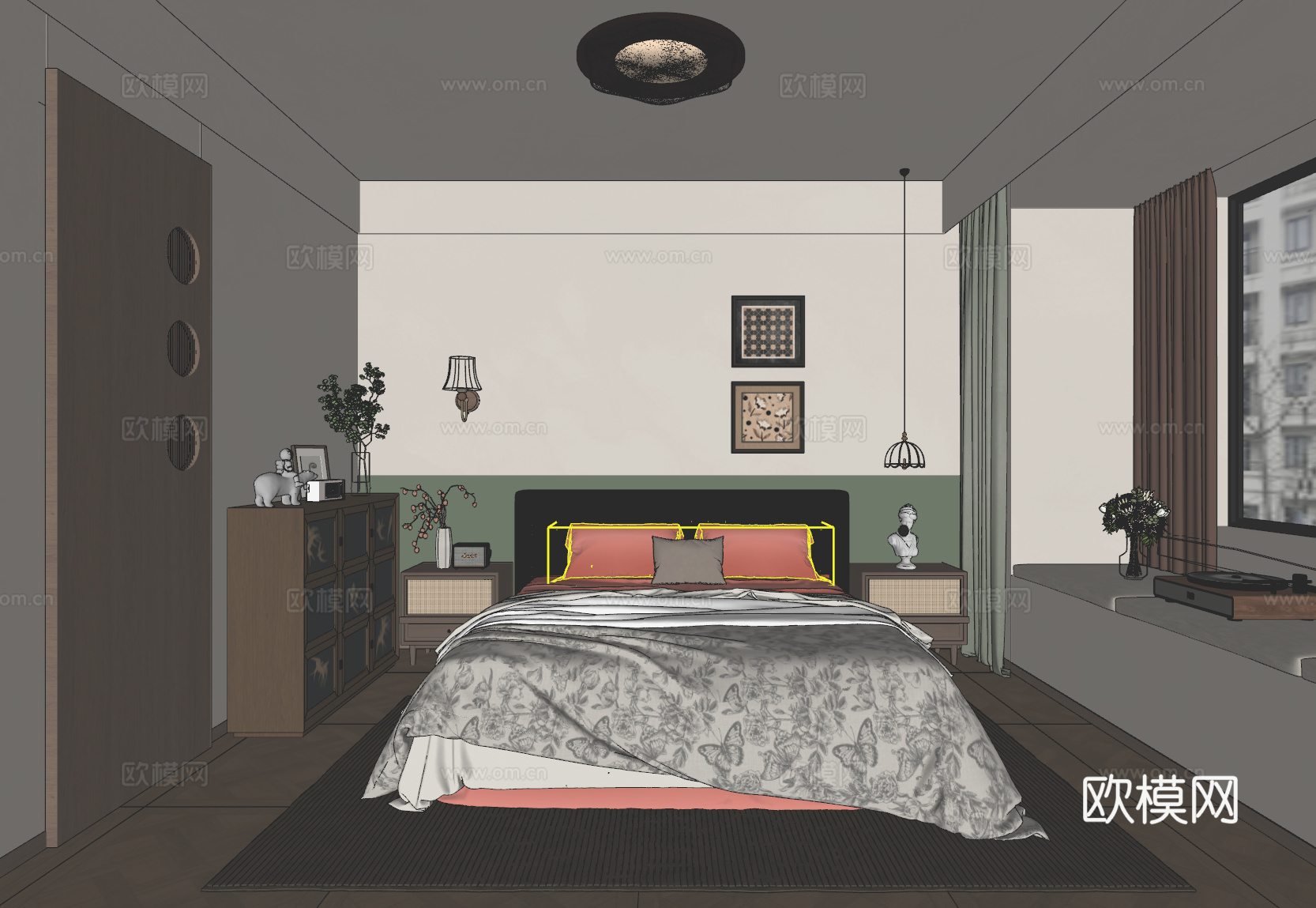 中古风卧室su模型