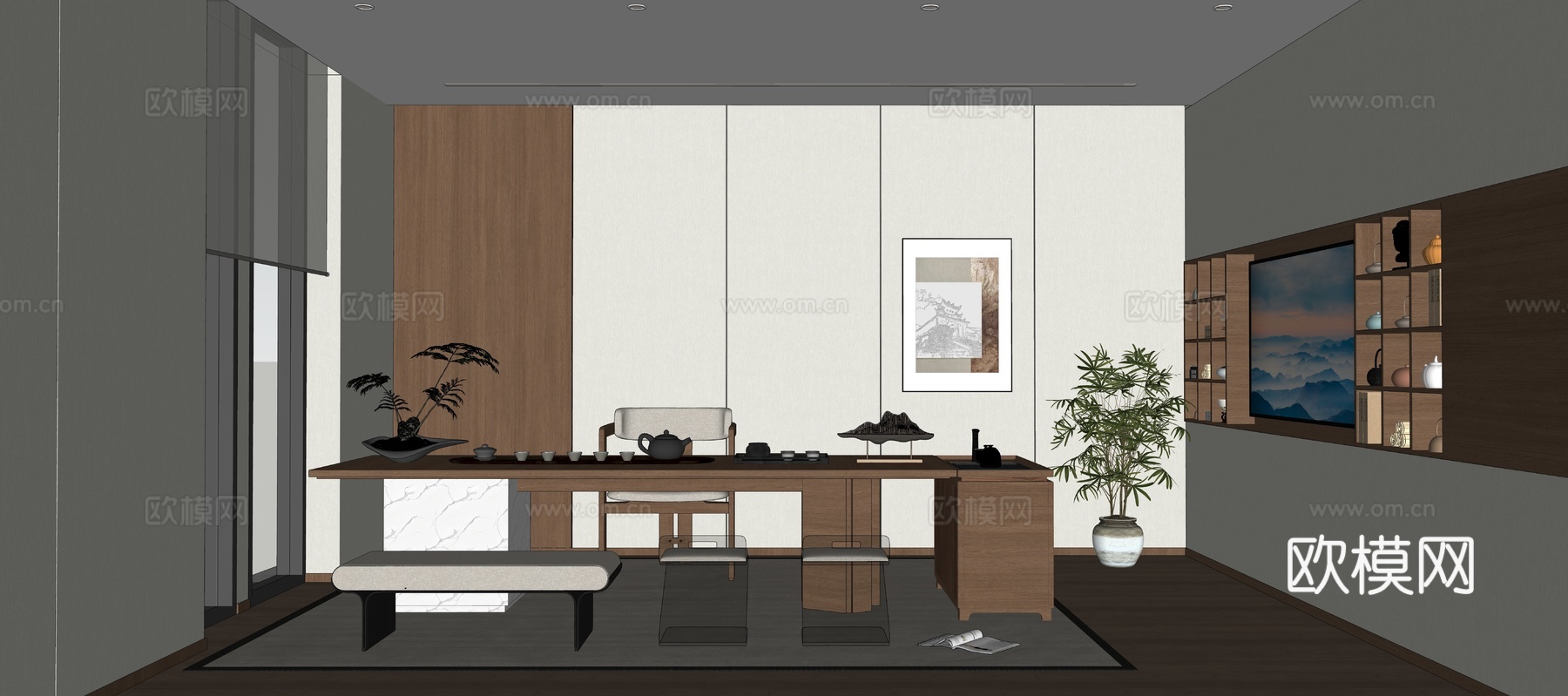 新中式茶室su模型