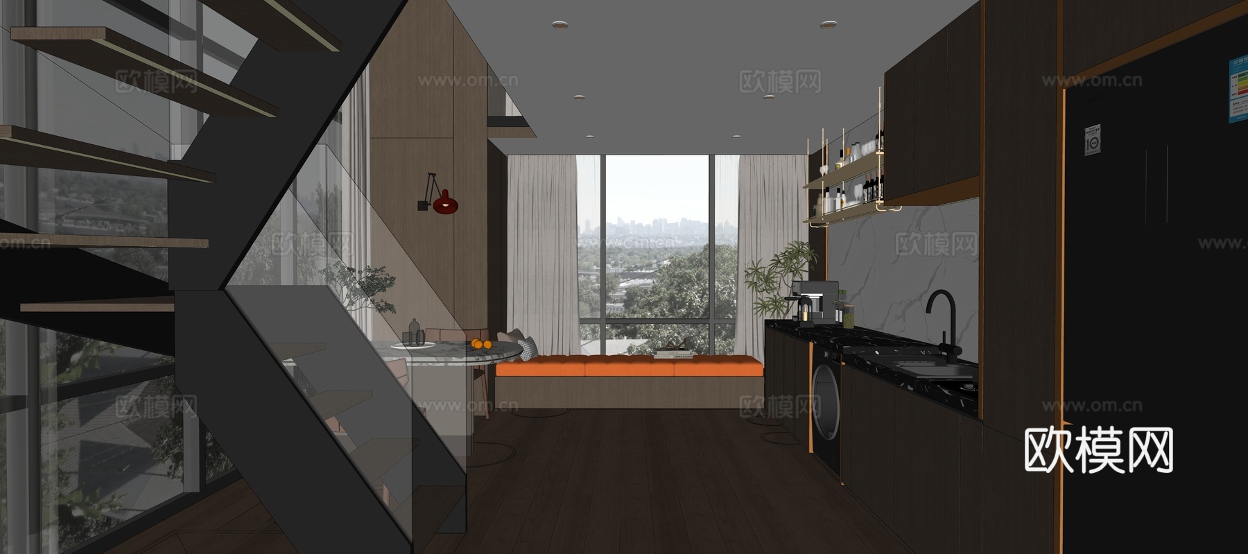 现代loft公寓客餐厅su模型