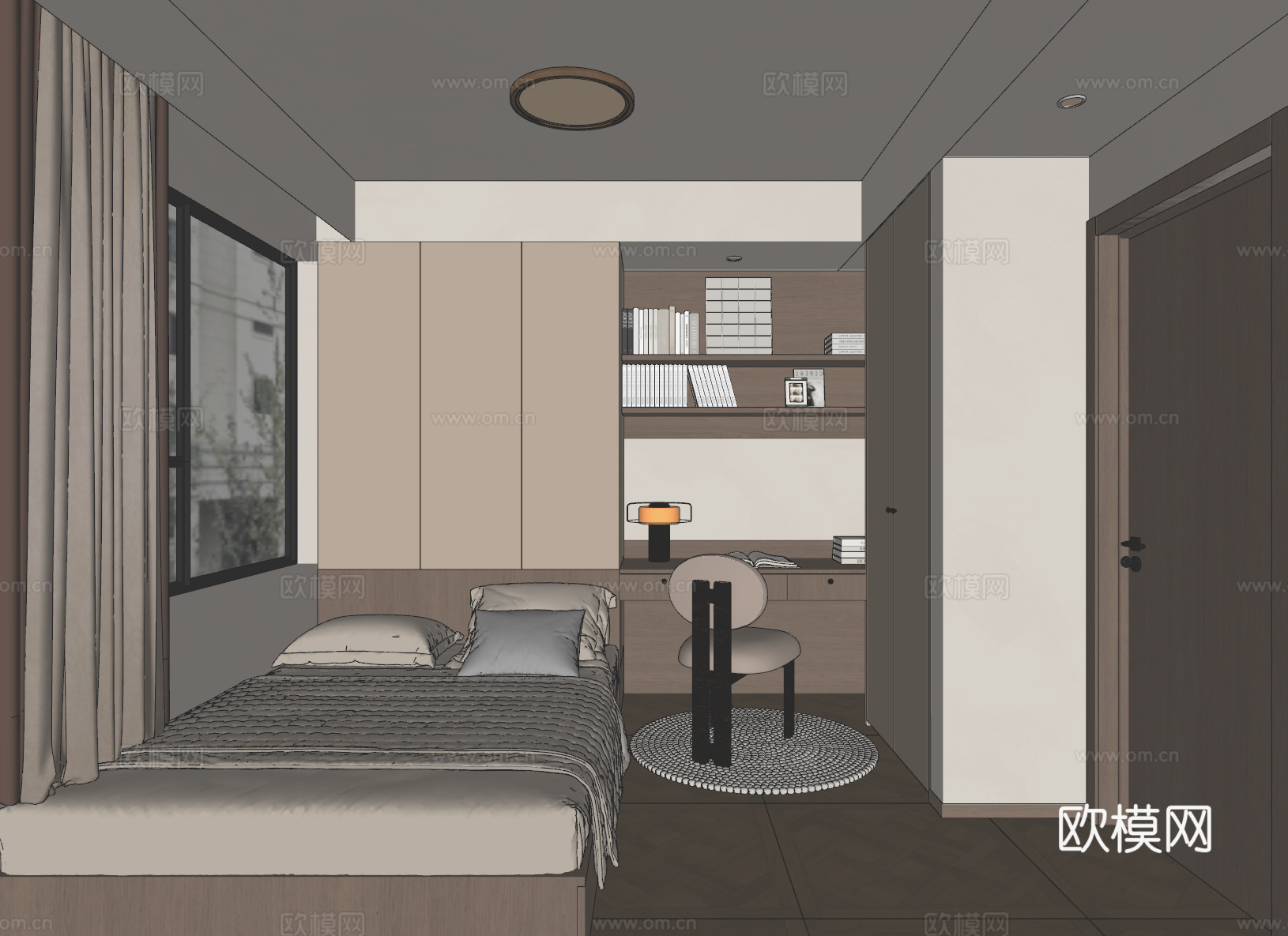 中古风榻榻米卧室su模型