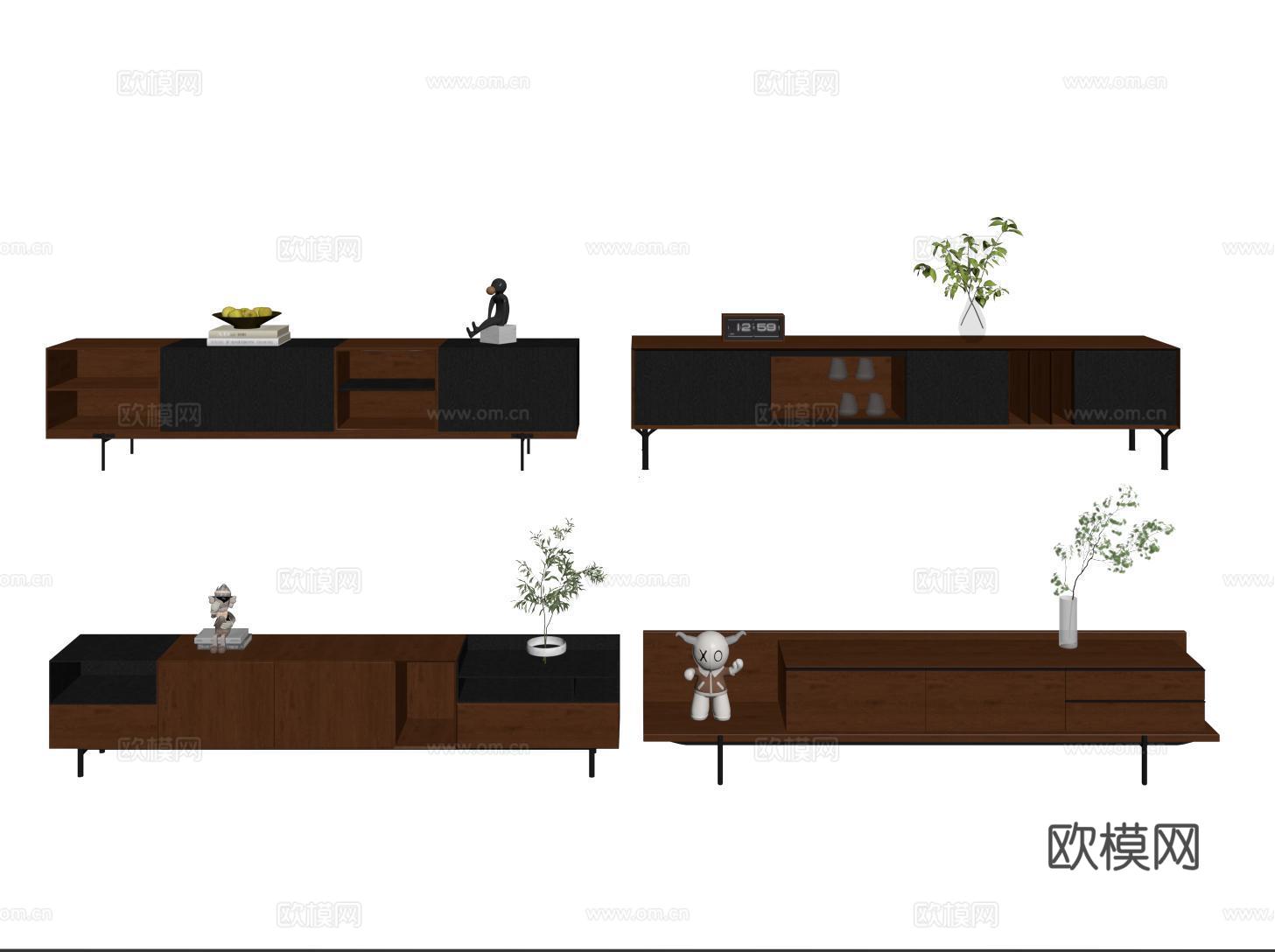 现代成品电视柜 中古落地电视柜su模型