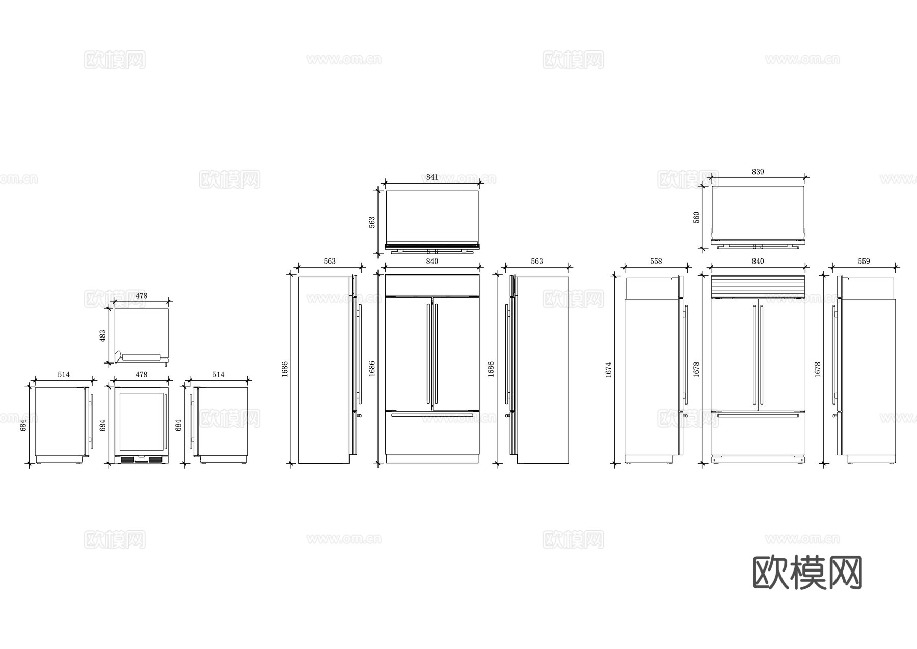 商用厨房冰箱 厨房冷藏柜 厨房冰柜 厨用保鲜柜 厨房冷柜cad施工图
