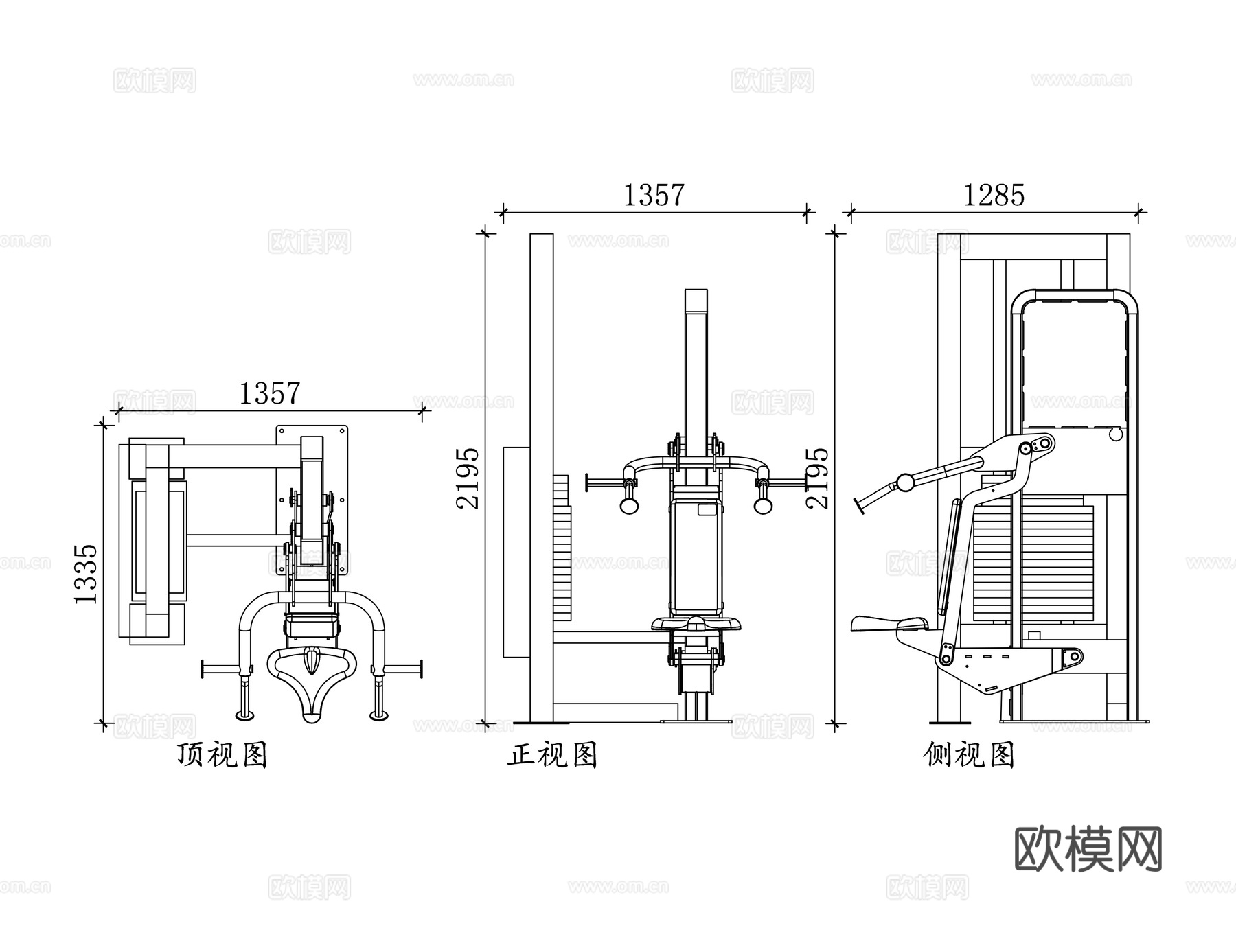 坐姿推举机 肩部推举机 肩推机 立式推举机 坐姿肩推器械cad施工图