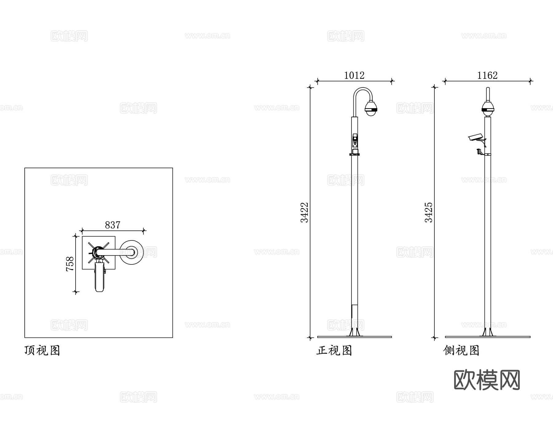监控立杆 摄像立杆 监控支架 摄像头立杆 安防监控杆cad施工图