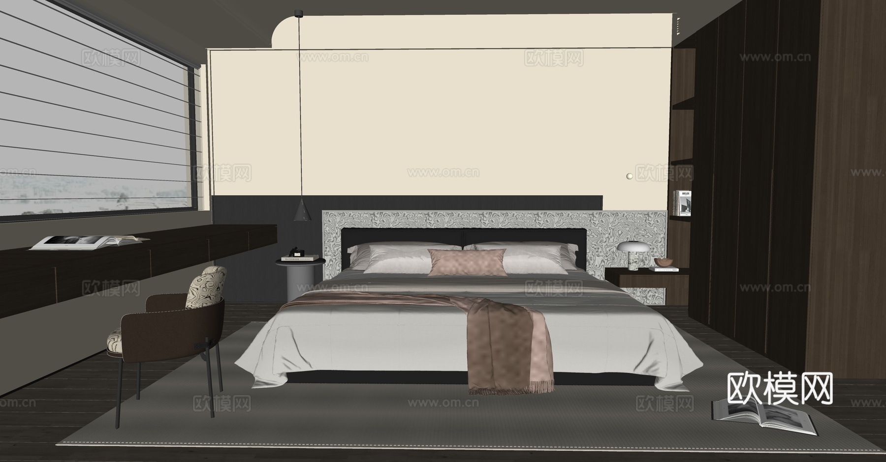 现代意式卧室su模型