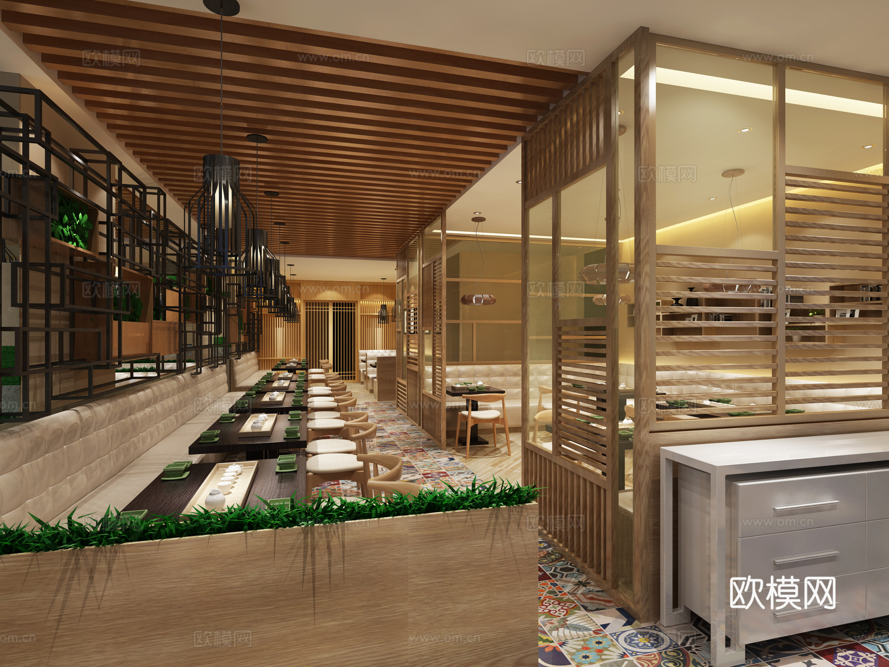 现代餐厅 火锅店 自助餐厅 卡座 隔断3d模型下载