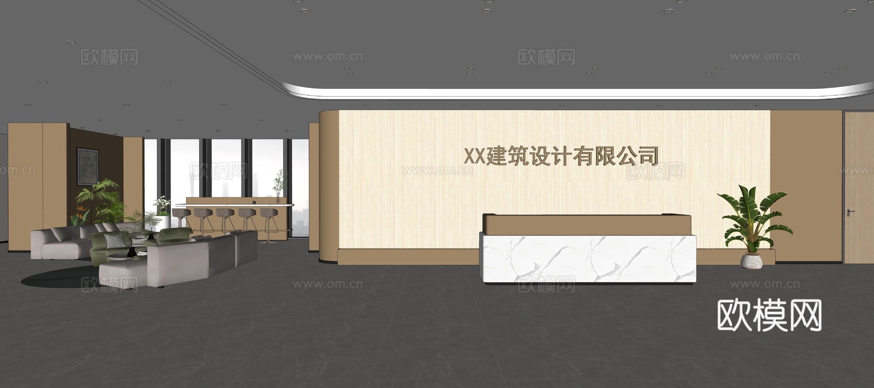 现代办公门厅 前台接待su模型