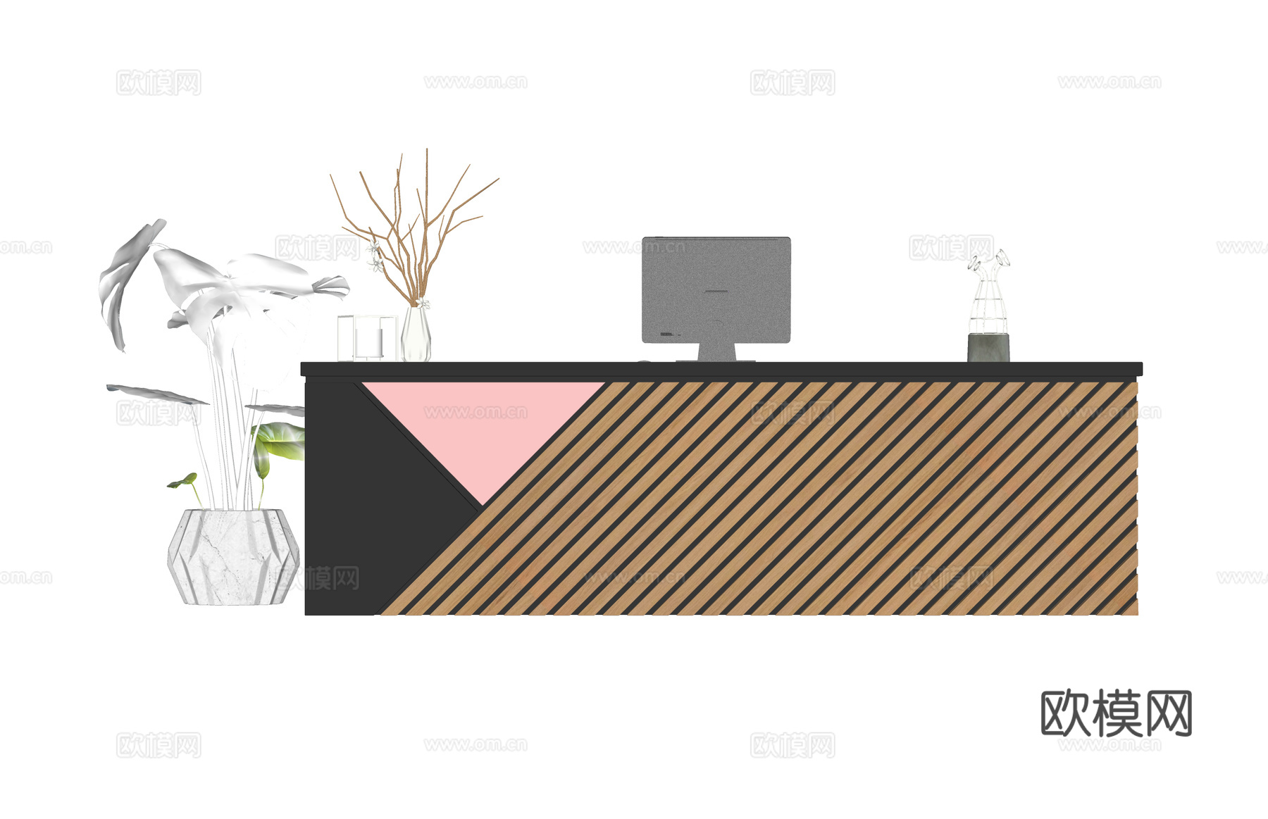 前台接待 电脑 办公空间 办公 公司前台su模型
