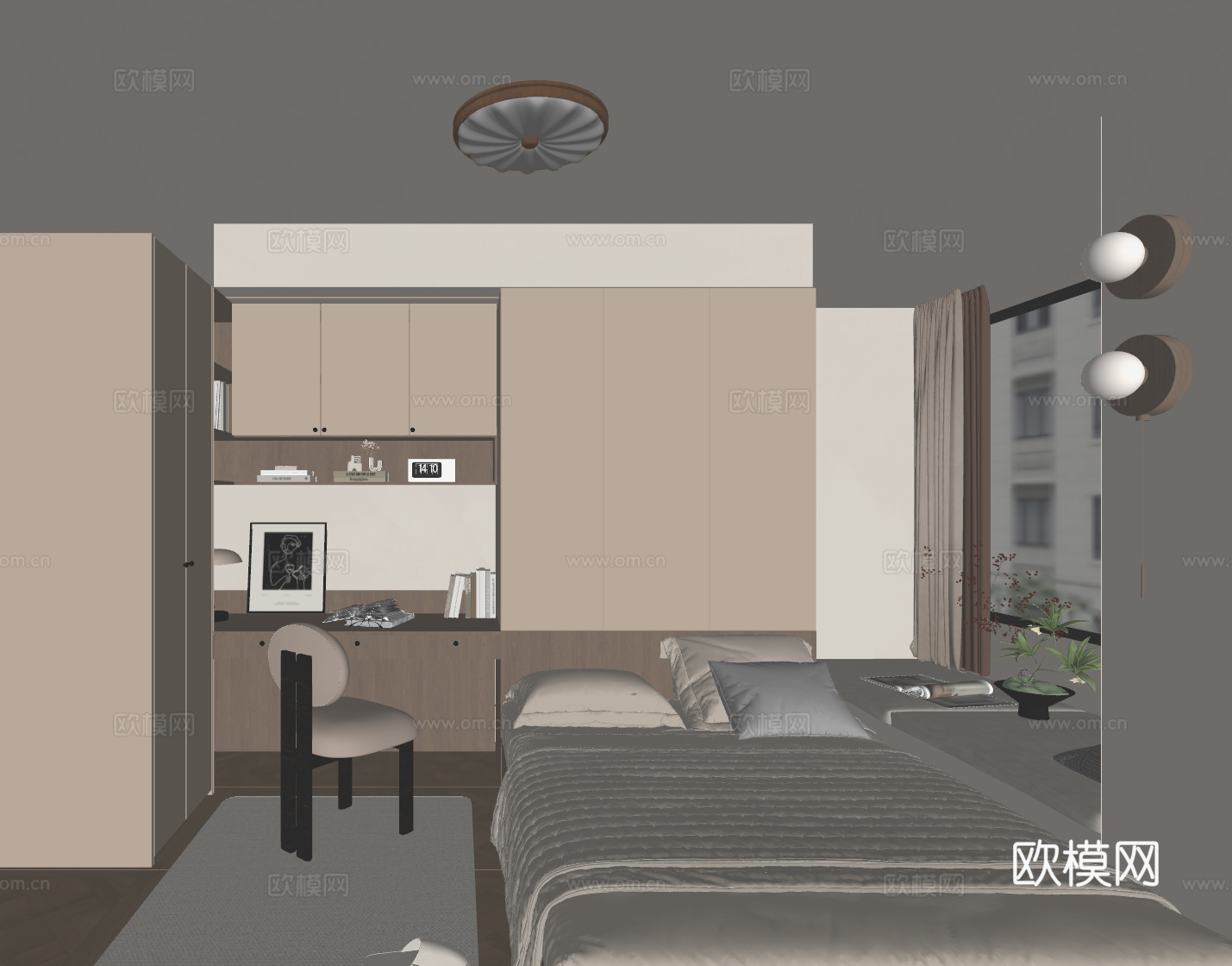 中古风榻榻米卧室su模型
