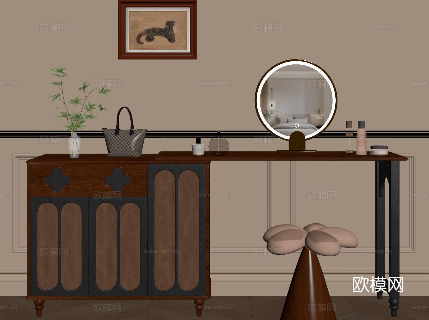 法式梳妆台 中古化妆台su模型