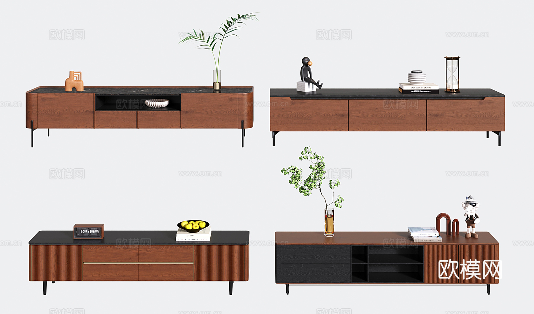 现代中古电视柜su模型
