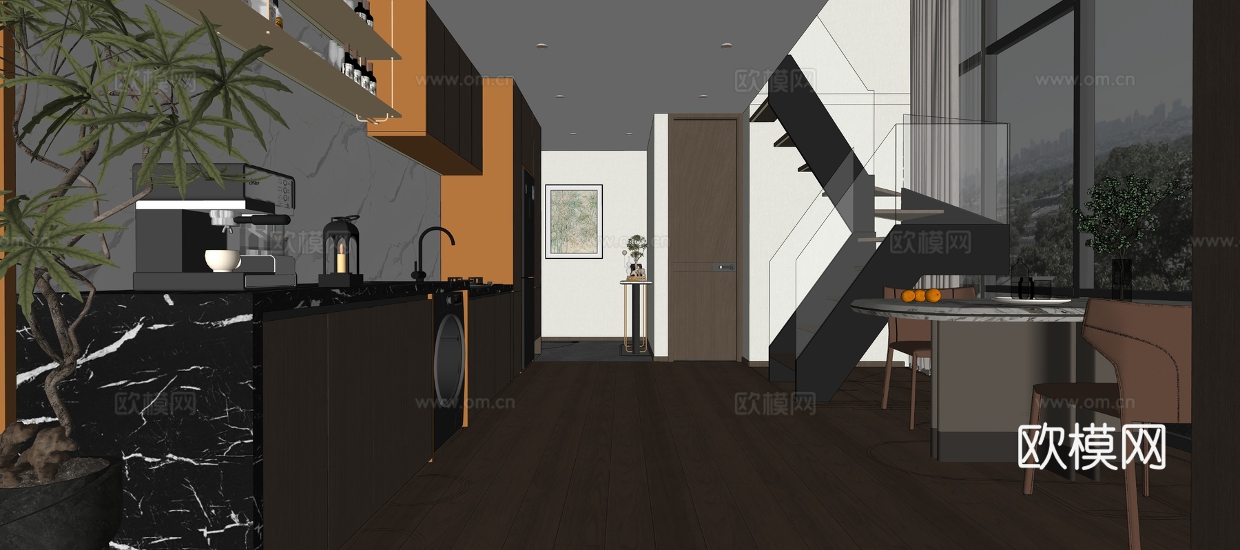 现代loft公寓客餐厅su模型