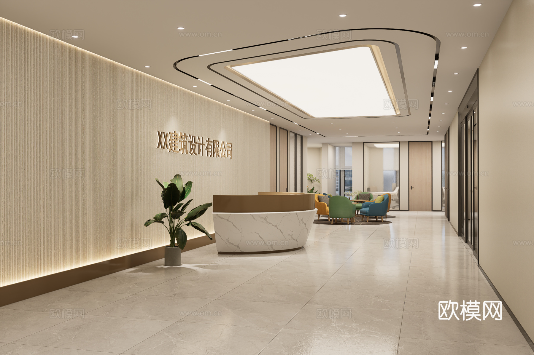 现代办公门厅 前台接待su模型