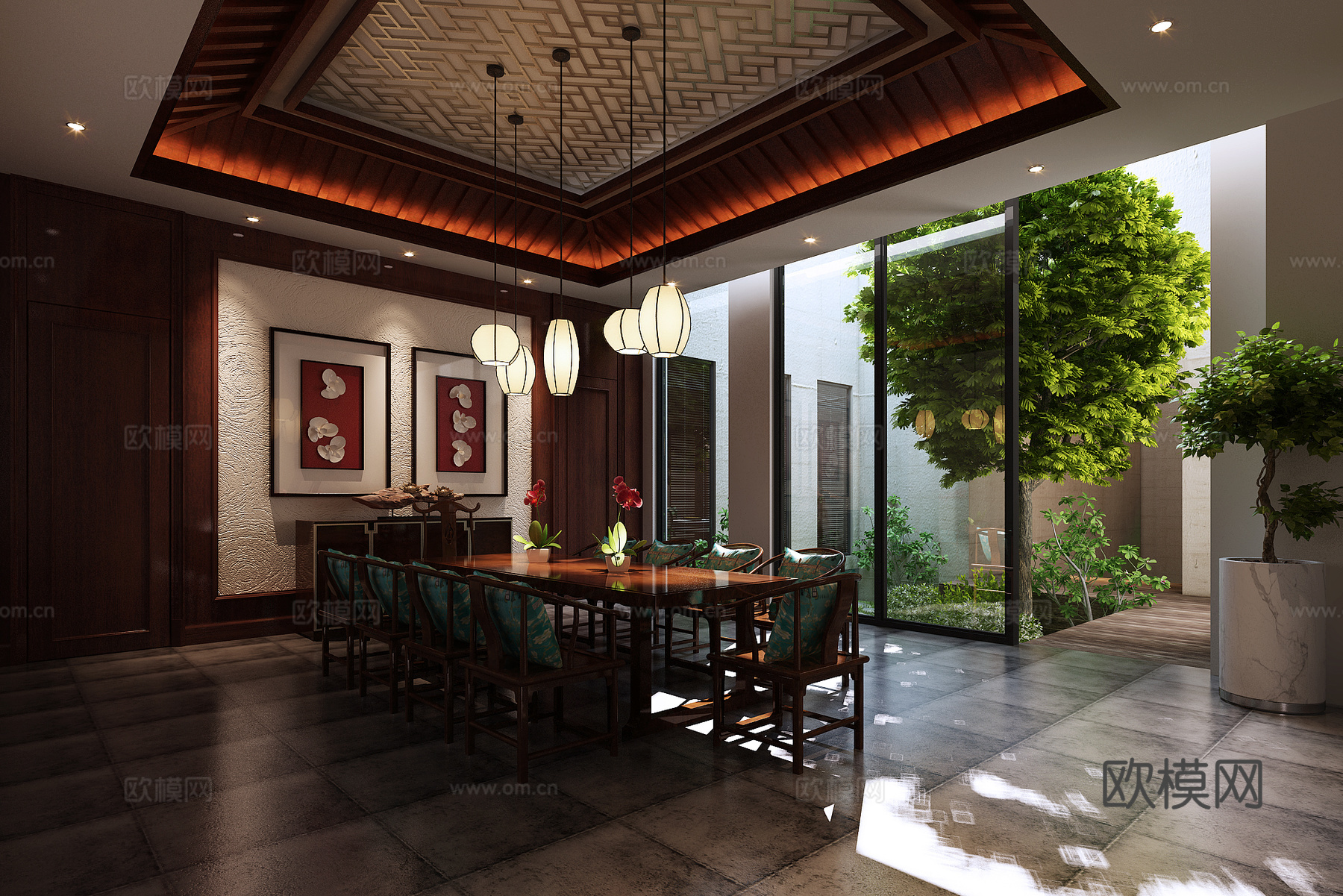 中式茶馆 茶室 茶餐厅3d模型下载（渲染图1）