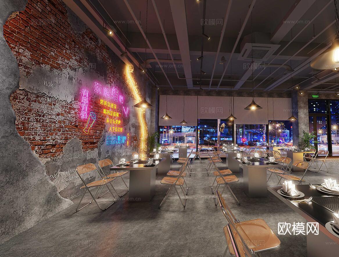 网红风烧烤店 最新全套 效果图 施工图设计cad施工图