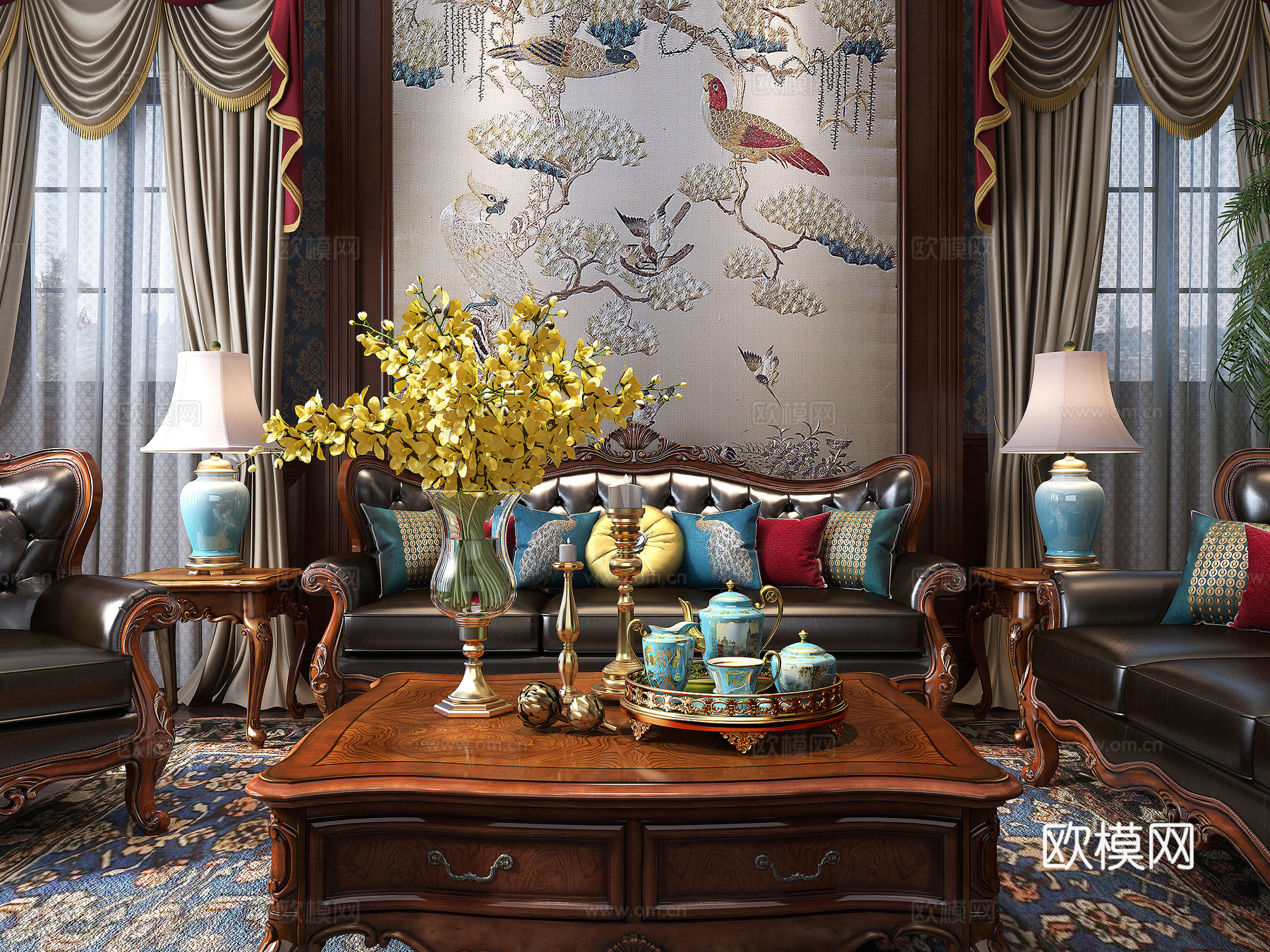 美式奢华客厅沙发3d模型下载（渲染图3）
