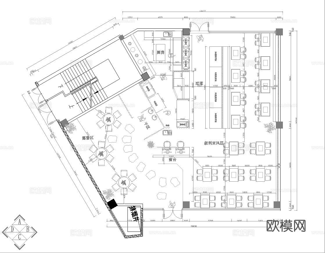 网红风烧烤店 最新全套 效果图 施工图设计cad施工图