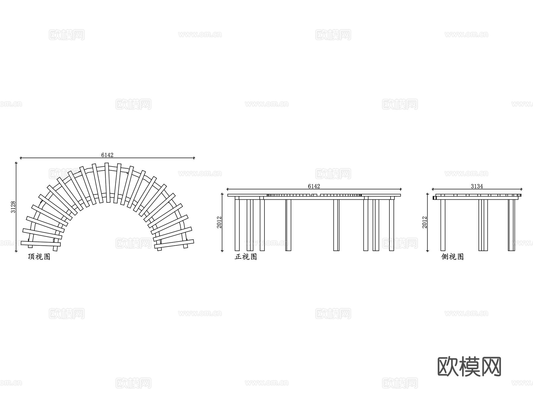 弧形亭 弯形凉亭 弧形廊亭 圆弧凉亭 弧形景观亭cad施工图