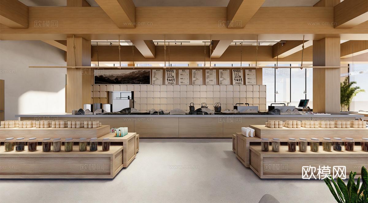 新中式茶馆 茶叶店 茶桌椅组合 茶叶展厅su模型