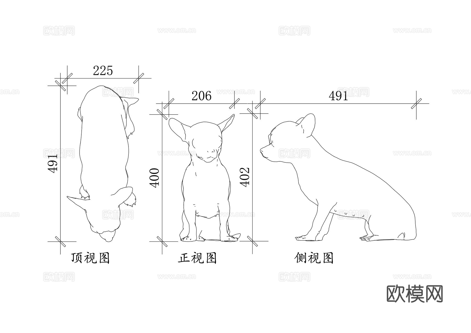 吉娃娃 茶杯犬 迷你吉娃娃 奇瓦瓦犬 小型吉娃娃cad施工图