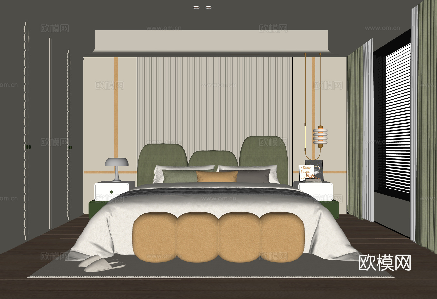 现代儿童房 儿童床 卧室su模型