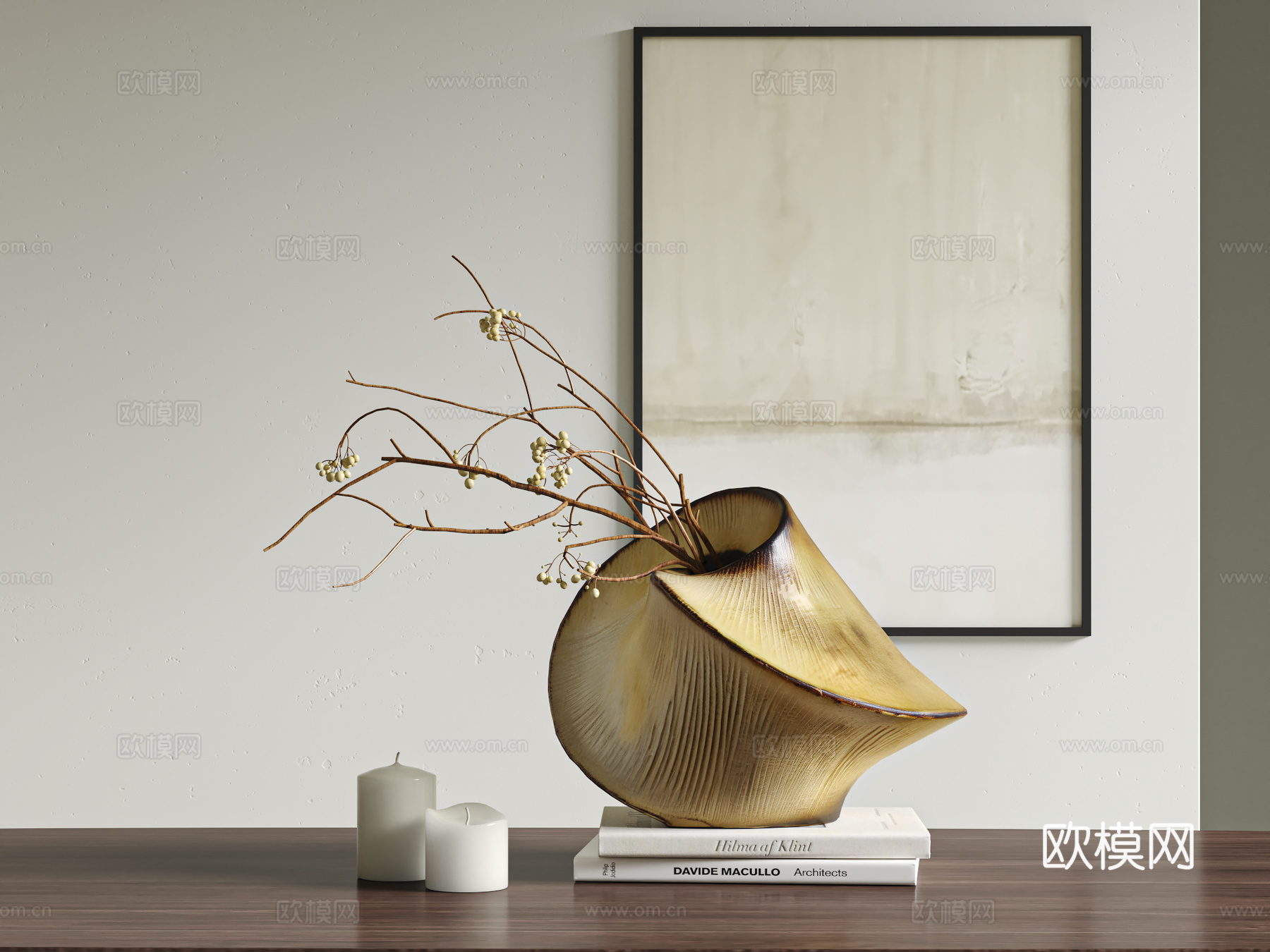 现代摆件装饰品侘寂风干支花瓶组合su模型