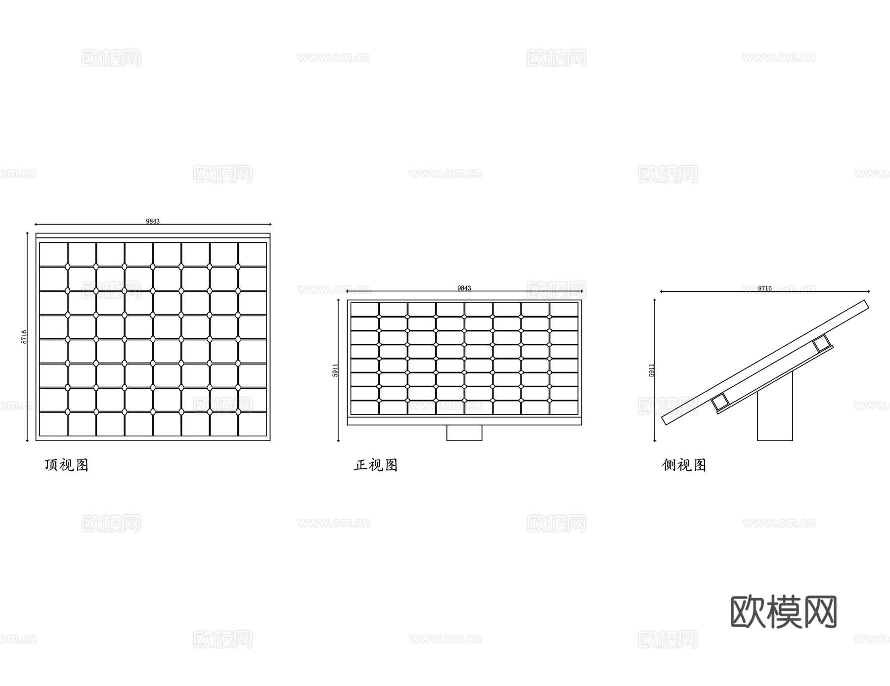 太阳能电池板 光伏板 太阳能板 光伏组件 光伏电板cad施工图