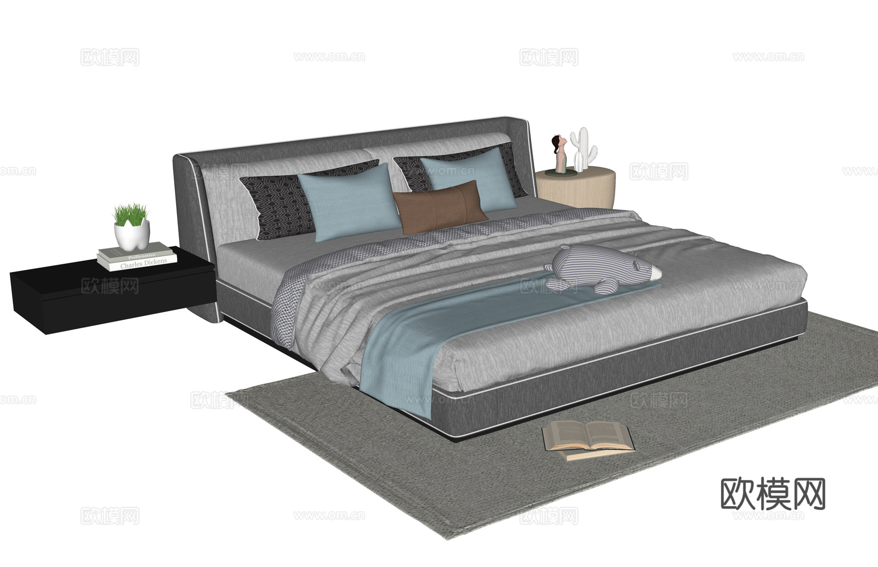 现代双人床su模型